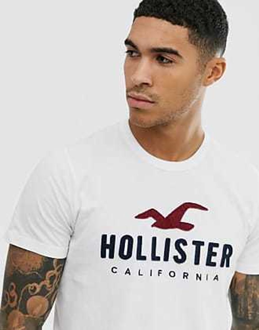 Social Camiseta  blanca con aplicación de gráfico de logo hollister