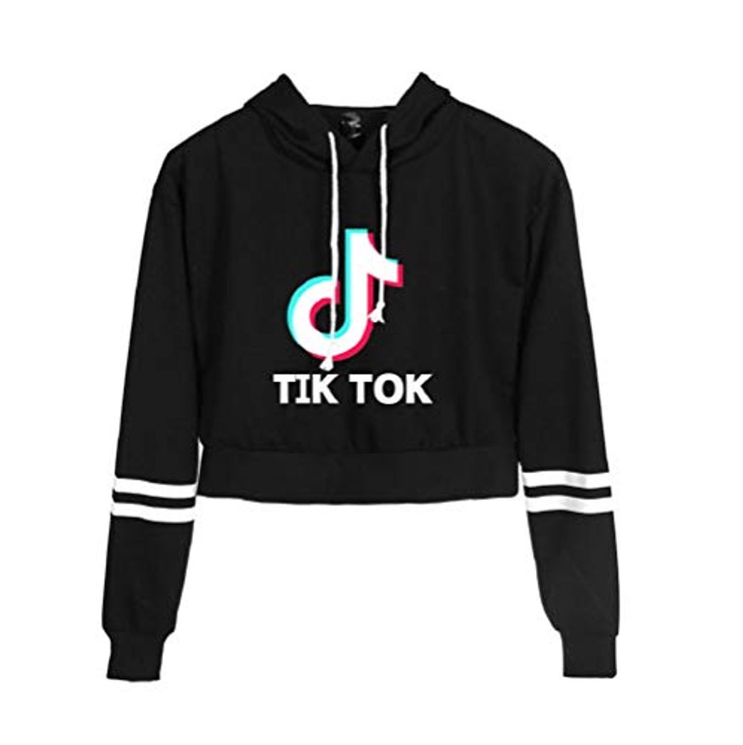 Social TIK TOK Sudadera con Capucha Corta Estampada de Letras Crop Top Manga