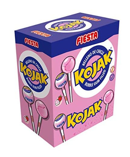 FIESTA Kojak Caramelo con Palo Sabor Helado de Fresa Relleno de Chicle