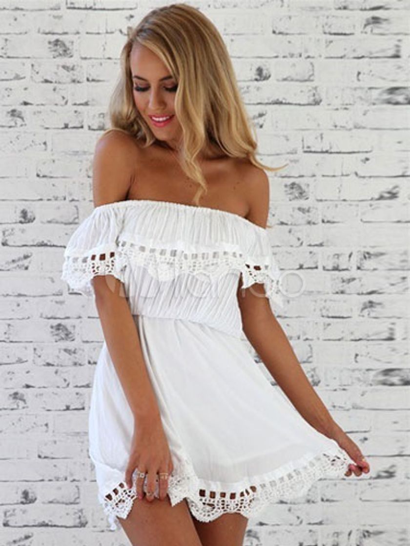 White Summer Dresses Off-the-Shoulder Ruffled Cotton Mini Dress ...