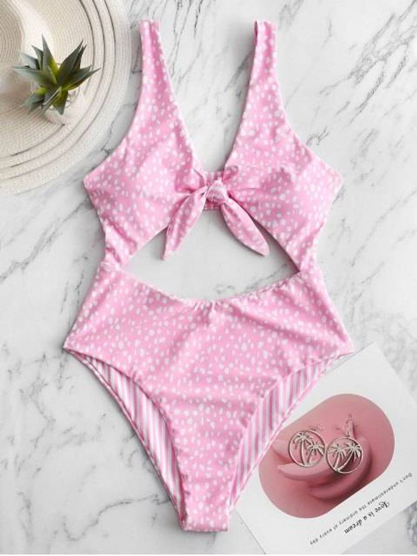 Social ZAFUL Bañador Reversible De Tie-dye A Rayas - Rosado S

