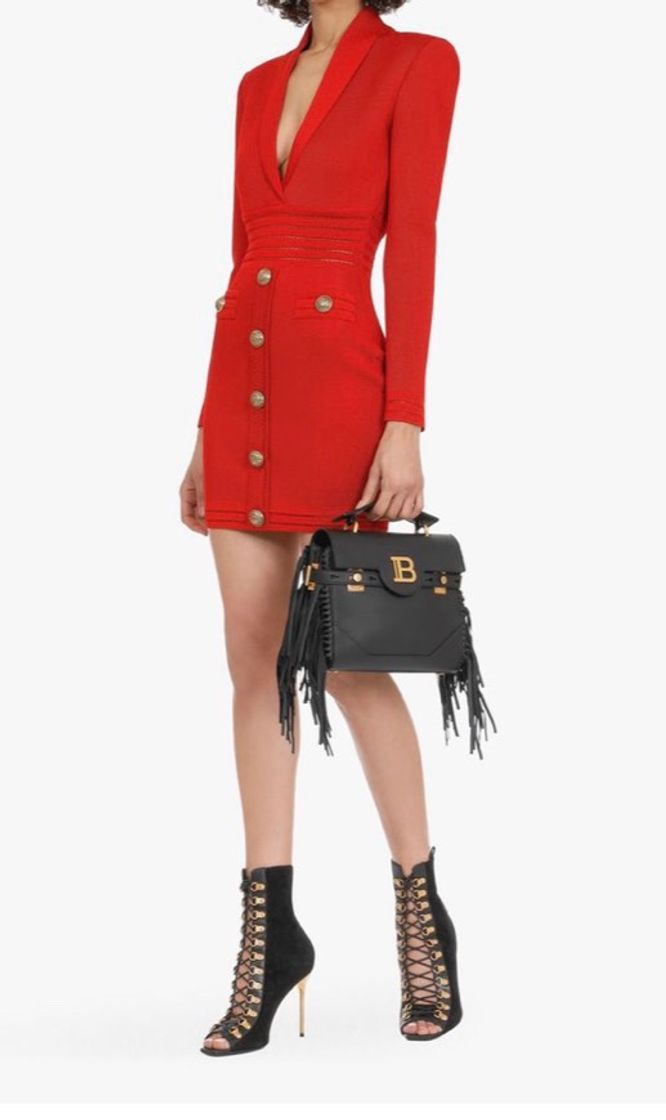 Fashion Short Red Knit Dress With Gold Tone Buttons for Women - Balmain ...