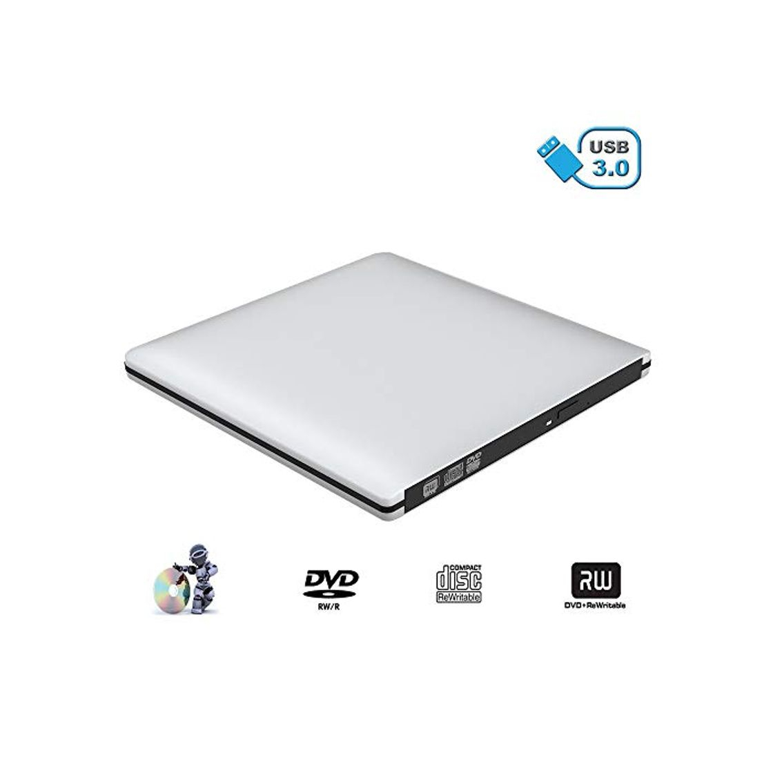 Social VersionTECH. Grabadora Lector CD/DVD USB 3,0 Ultra Slim Portátil Unidad Externa Burner
