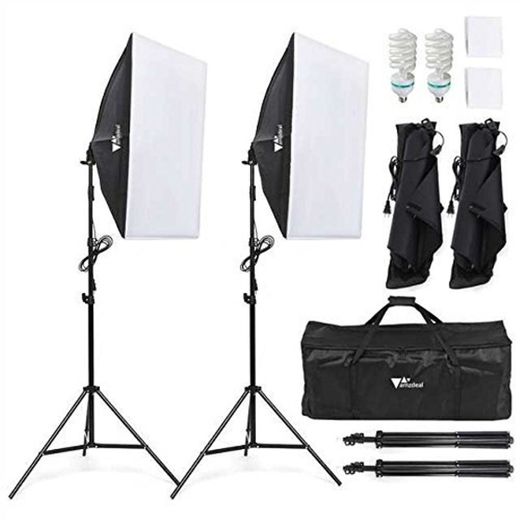 Amzdeal Softbox Focos Kit Iluminacion Fotografia con 2 Ventana de Luz 135W