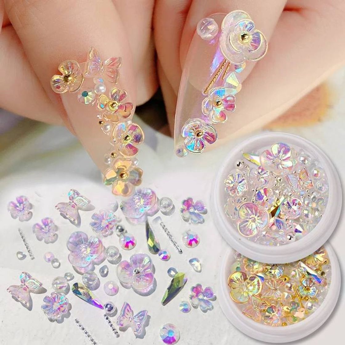 Moda Uñas flores de cristal 