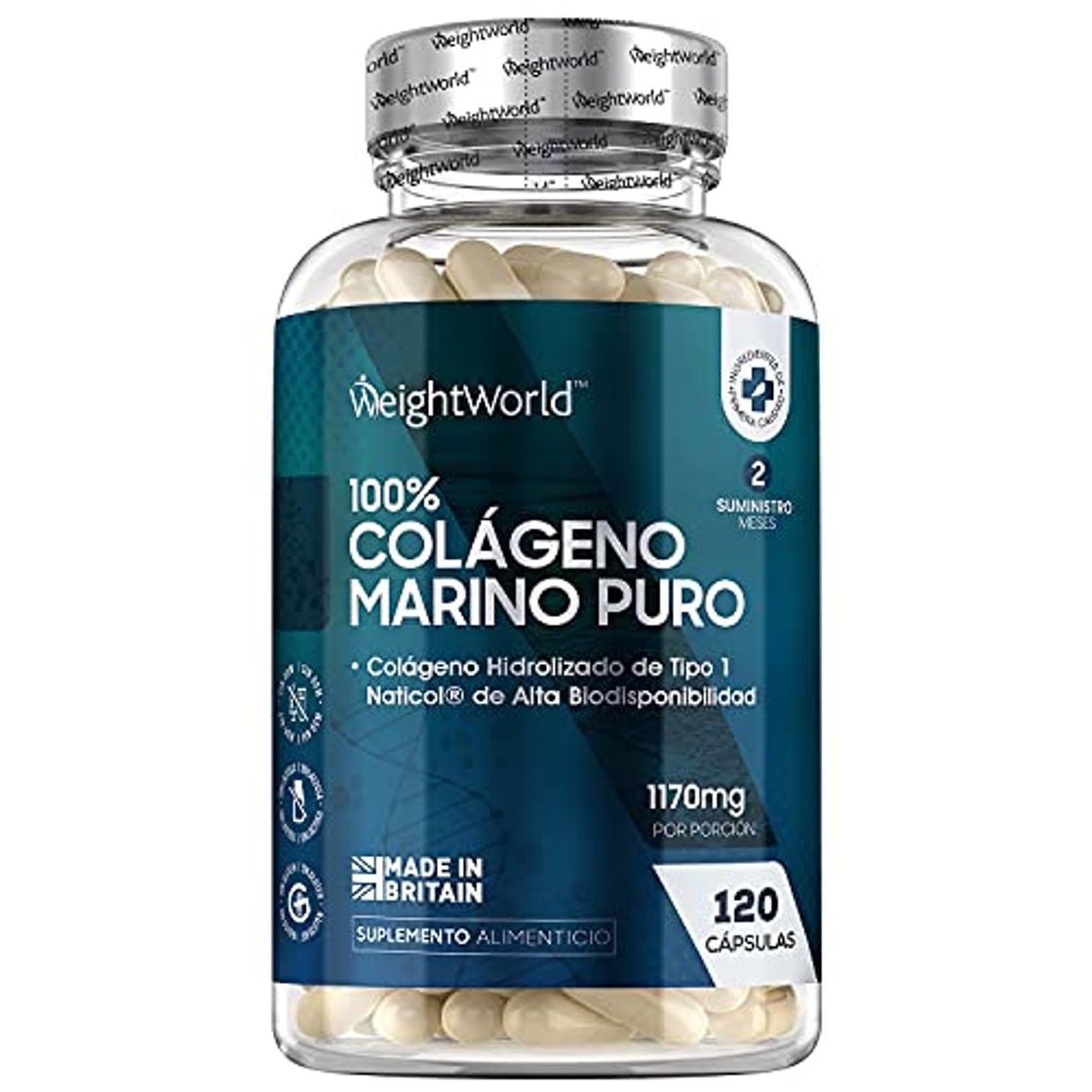 Fitness Colágeno Hidrolizado Marino Dosis Alta de 1170 mg 120 Cápsulas