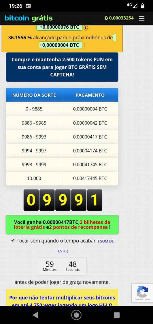 App Bitcoins grátis a cada hora. Está é a proposta da loteria.