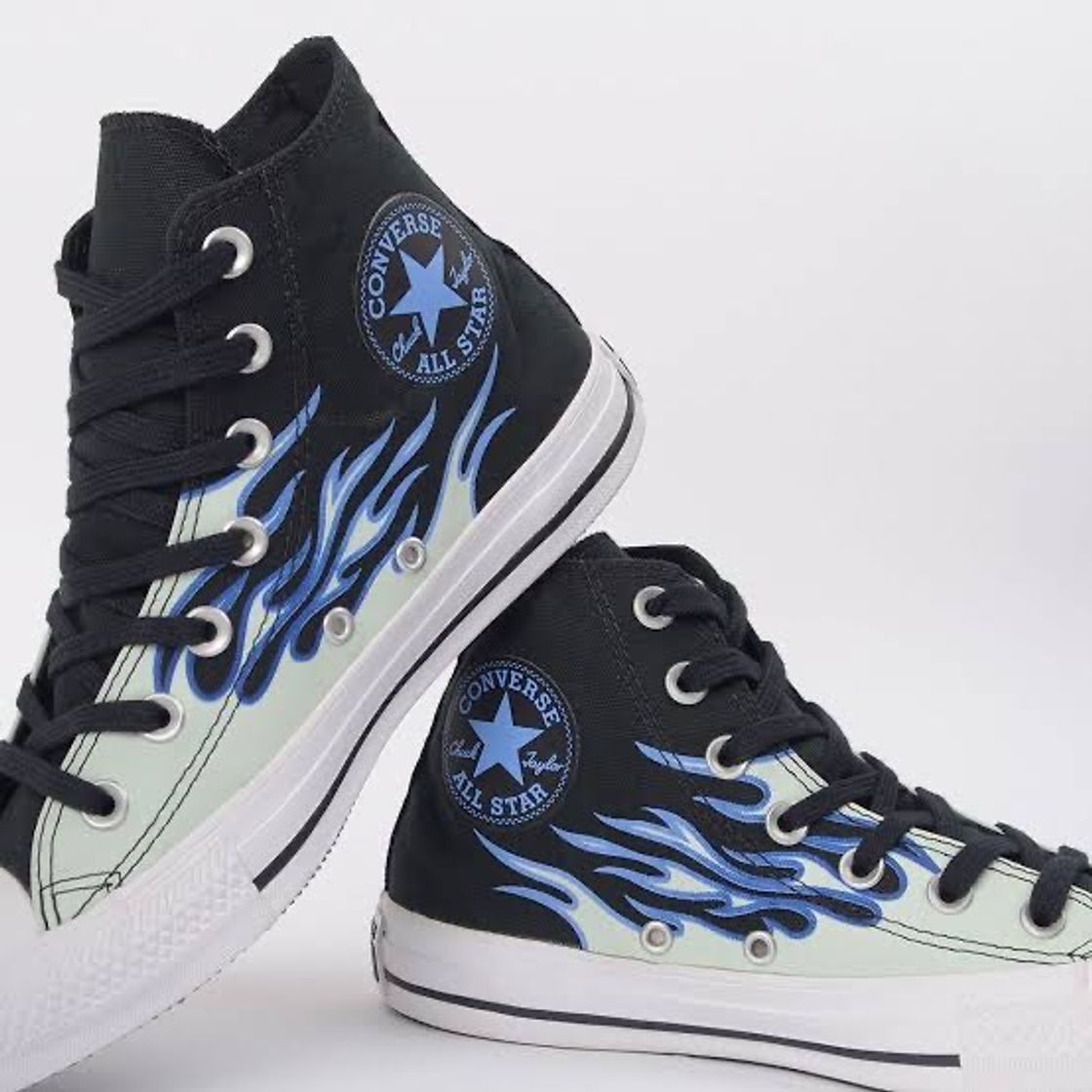 Fashion Tênis Converse Chuck Taylor All Star Flame Hi Preto Azul CT1