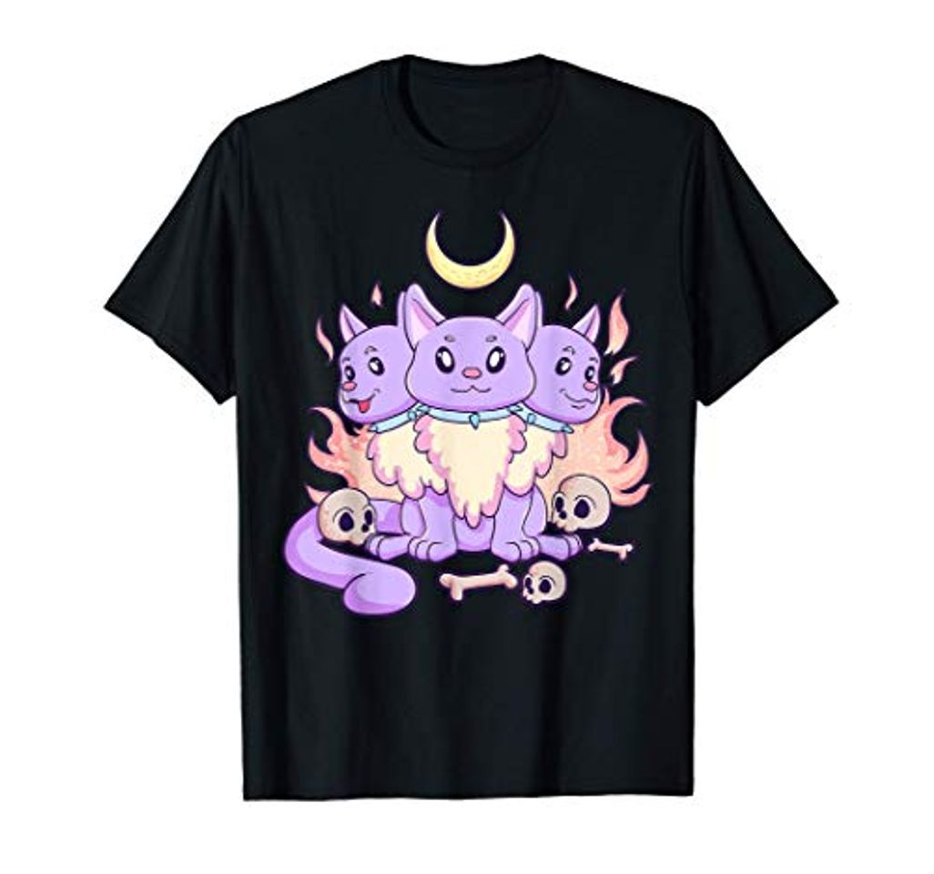 Moda Kawaii 3 cabezas perro lindo pastel gótico espeluznante góti Camiseta