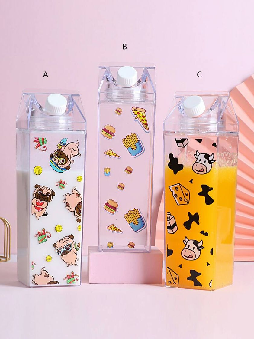 Botella de agua transparente con estampado de dibujos