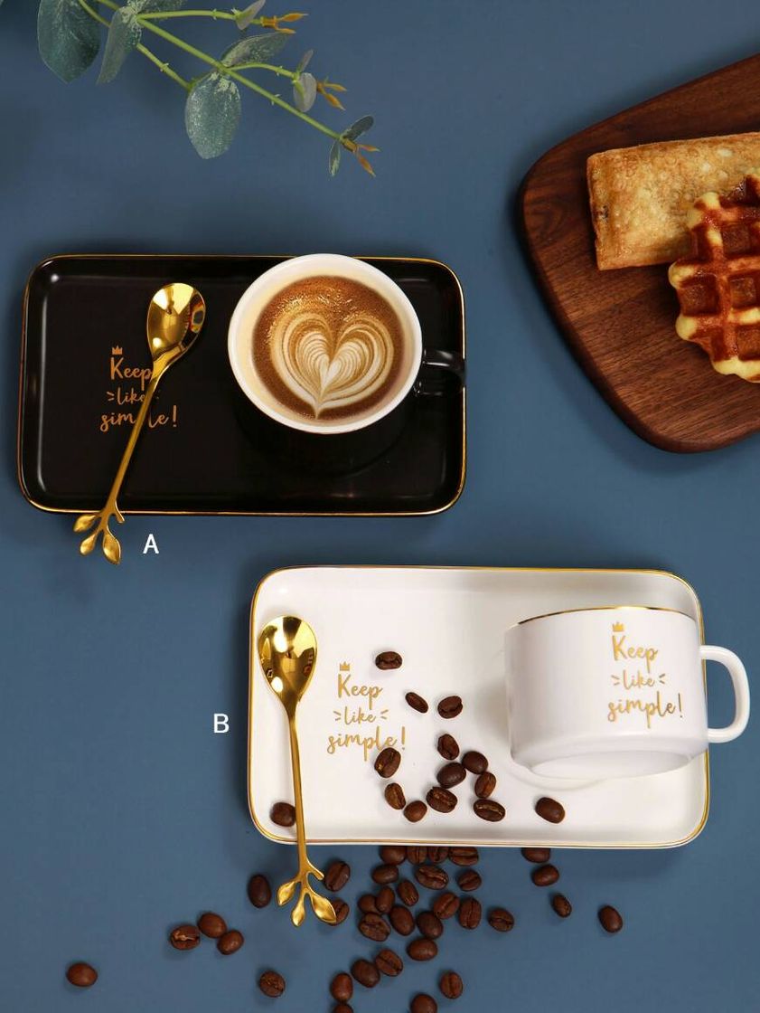 Conjunto taza de café, con platillo y cuchara