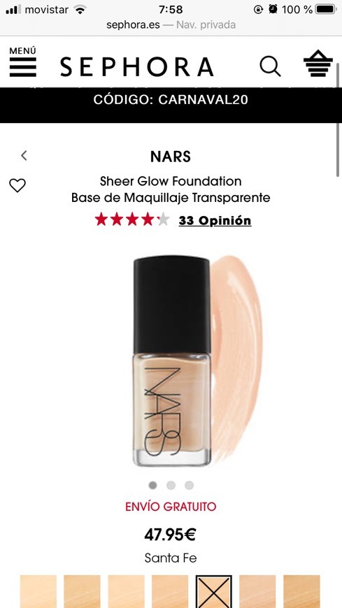 Product Nars Sheer Glow Foundation
Base de Maquillaje Transparente