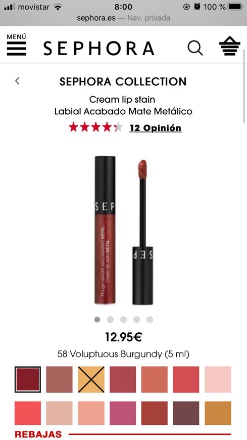 Product SEPHORA COLLECTION
Cream lip stain 
Labial Acabado Mate Metá