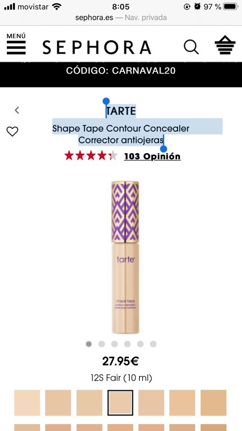 Product TARTE
Shape Tape Contour Concealer
Corrector antiojeras