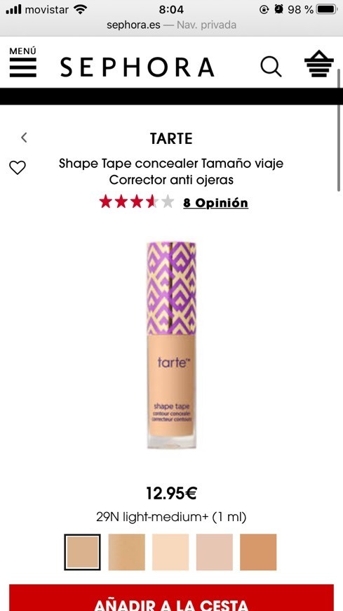 Product TARTE
Shape Tape concealer Tamaño viaje
Corrector anti ojera