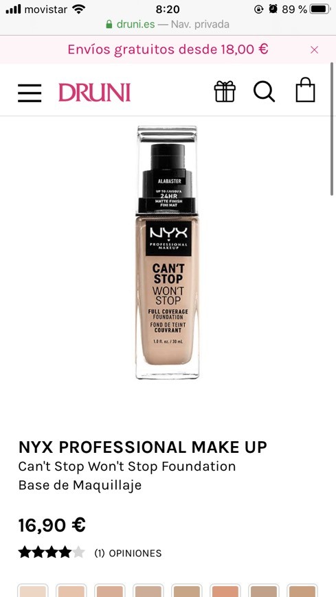 Producto NYX PROFESSIONAL MAKE UP
Can't Stop Won't Stop Foundation