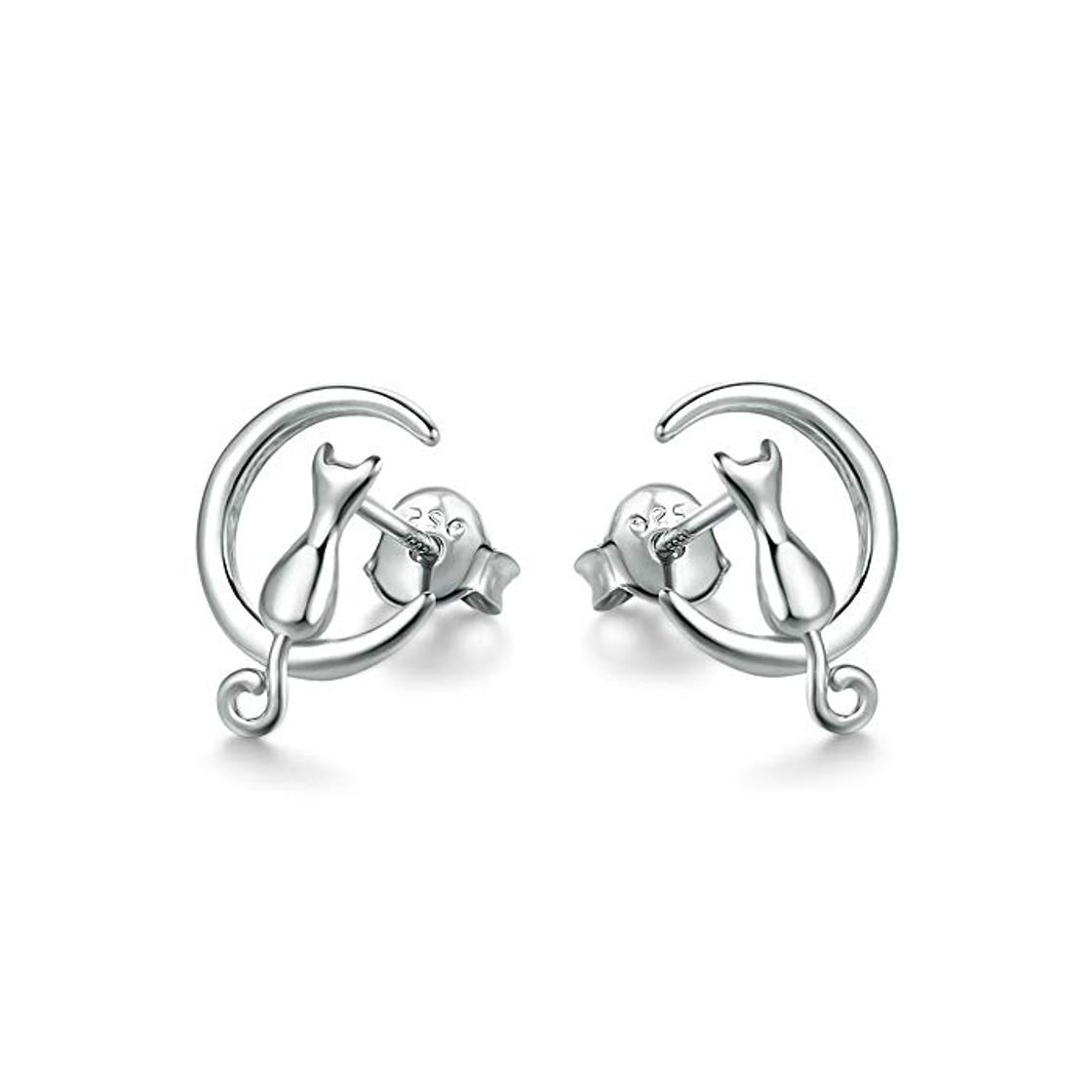 Products Pendientes Mujer Plata de Ley 925, Pendientes Gato y Luna, Pendientes de