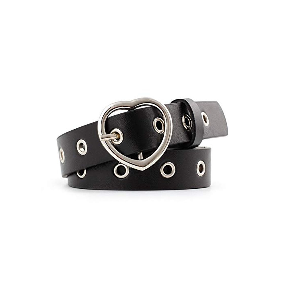 Social Cinturón Ojal De Las Mujeres Del Cuero De La Pretina De Los Pantalones Vaqueros De La Correa Negro Con Corazón Del Metal De La Hebilla Para Los Pantalones