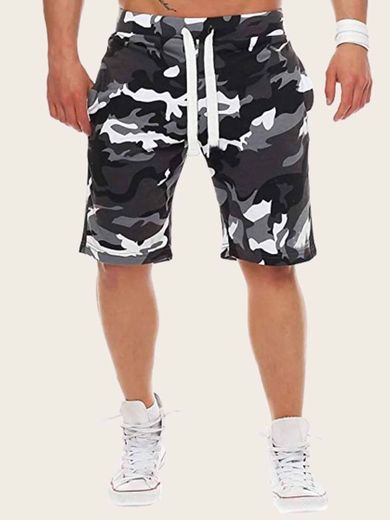 Shorts De Hombres Con Estampado De Camuflaje De Cintura Con 