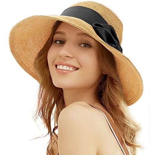 Tacobear Pamela Mujer Verano Sombrero Plegable Sombrero de Playa ala Ancha Sombrero