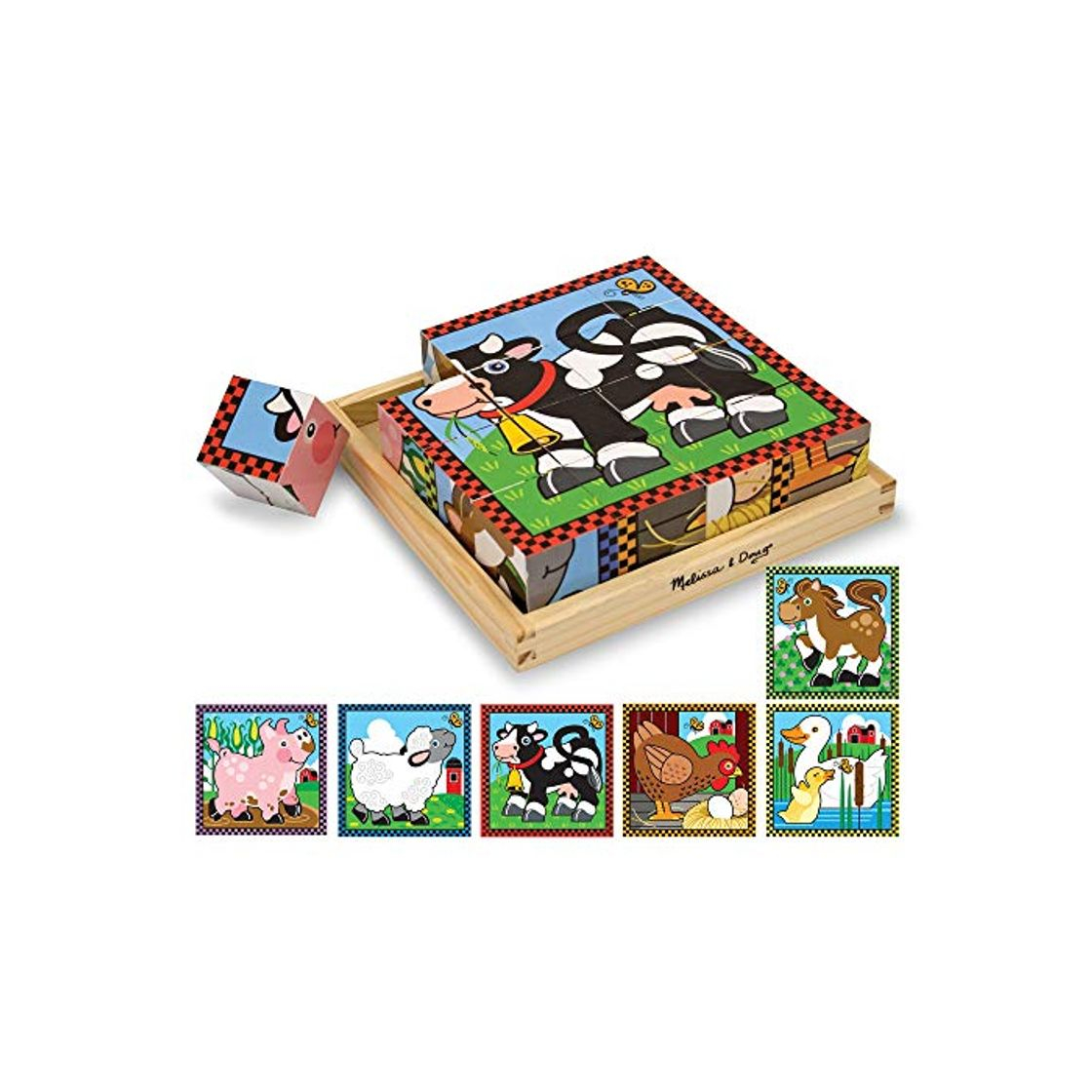 Social Melissa & Doug- Farm Cube Puzzle Rompecabezas de Cubo de 16 Piezas