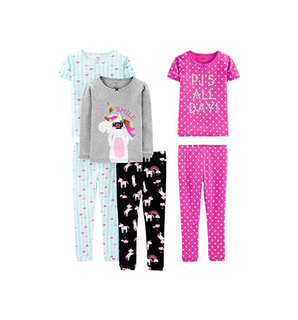 Social Simple Joys by Carter's 6-Piece Snug Fit Cotton Pajama Set Sets, Unicornio/Puntos/Tortuga,