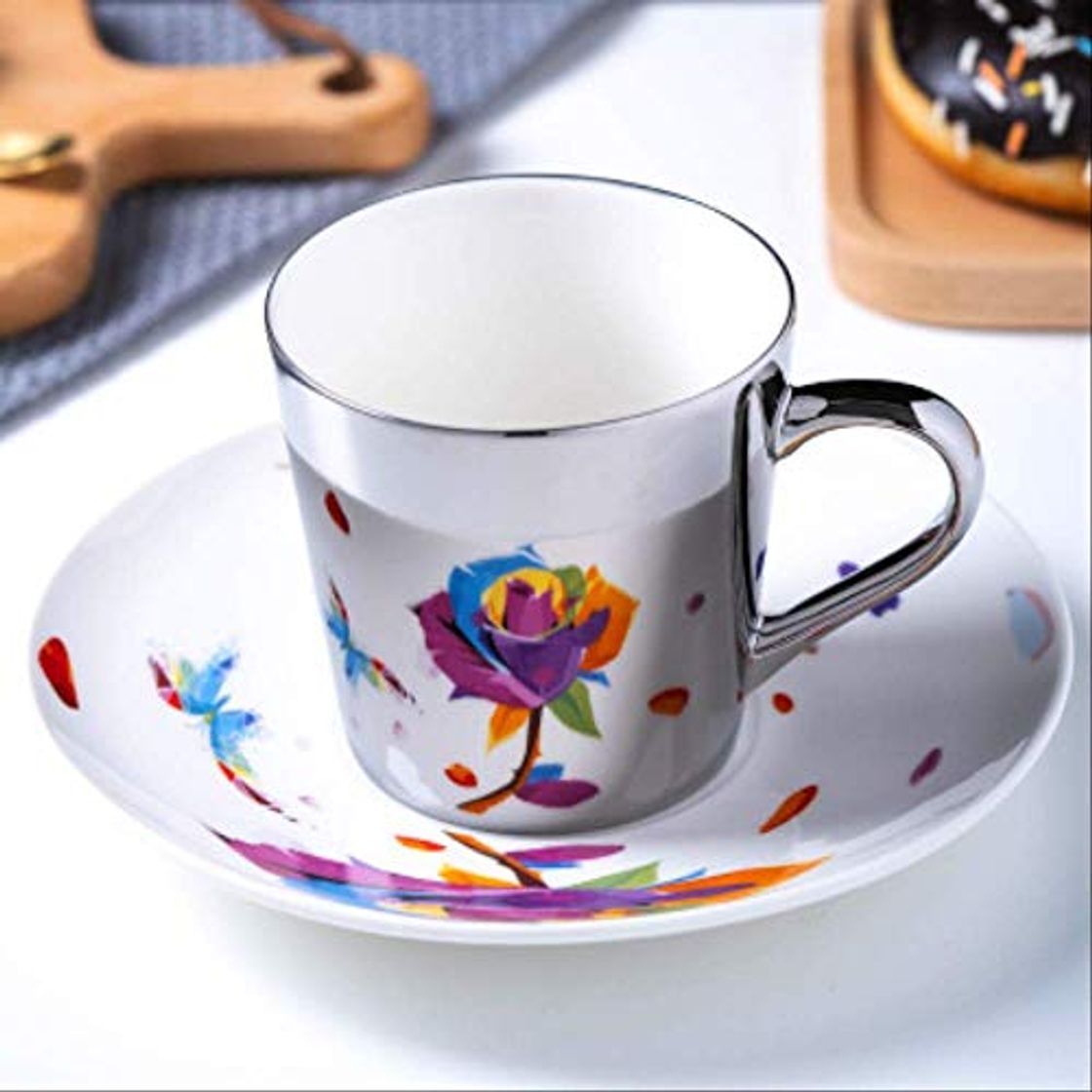 Silver Rose Taza De Café De Cerámica Reflectante Y Disco De Té Con Cuchara Taza De Espejo Espejo De Refracción Creativa Taza De Galvanoplastia Regalo Interesante 250 Ml