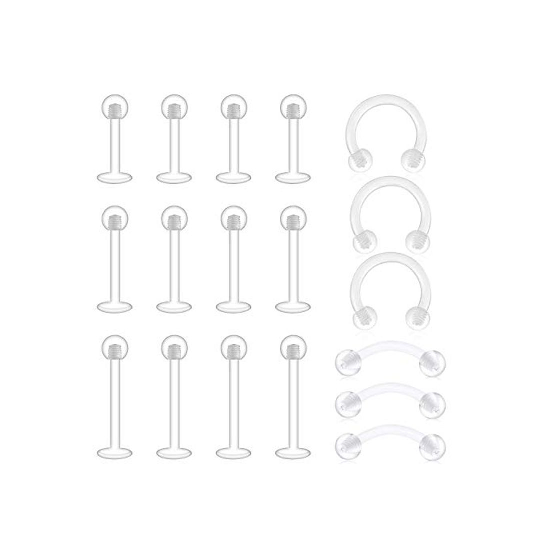 Fashion LAURITAMI Piercing Labio Retenedores Transparente Labret Medusa Pack Acilíco Bioflex Aros Perno Barbell Curvado Nariz Ceja Septum Piercing Pendientes