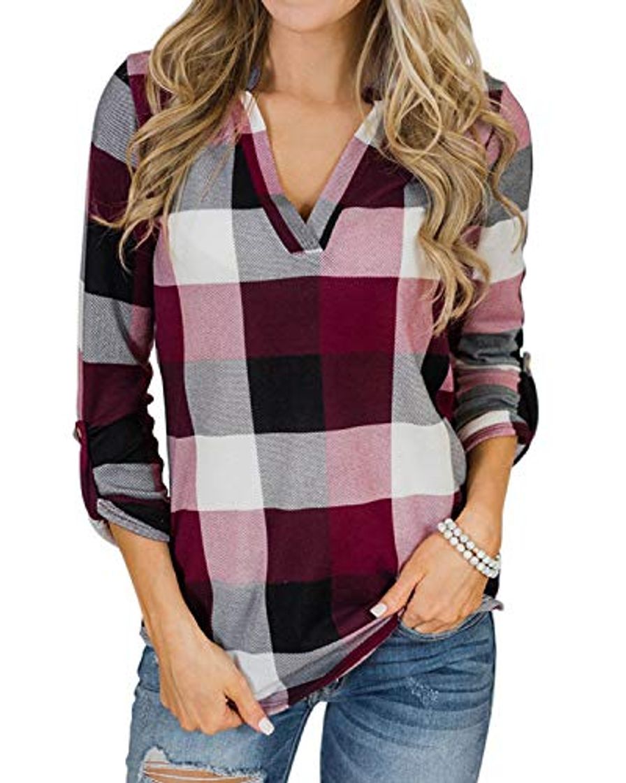 Product YOINS Blusa Mujer Manga Larga Camiseta Cuello V Camisa Elegante Túnica Casual SueltoTops Otoño Invierno Rosa XL