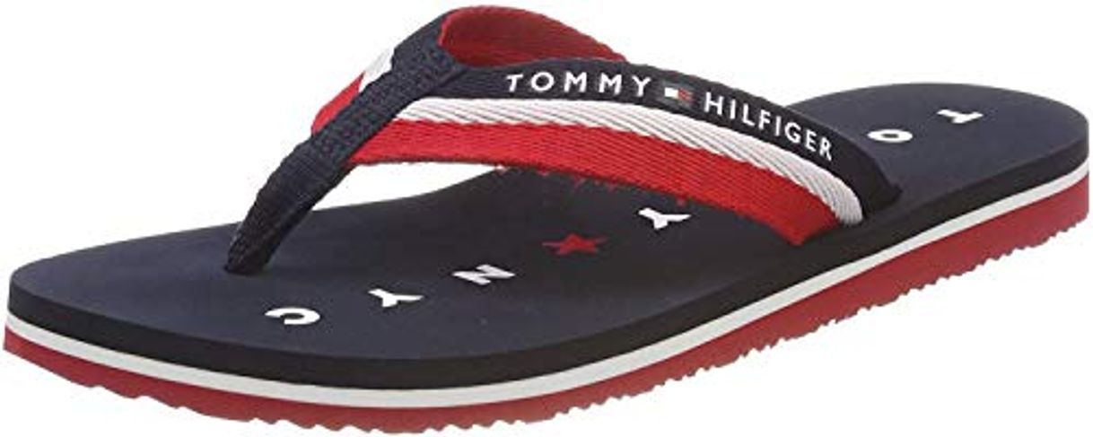 Fashion Tommy Hilfiger Tommy Loves NY Beach Sandal, Chanclas para Mujer, Azul