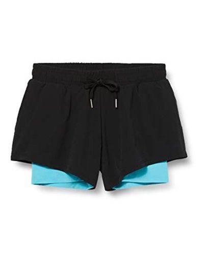 Marca Amazon - AURIQUE Shorts para Correr con Doble Capa Mujer, Negro