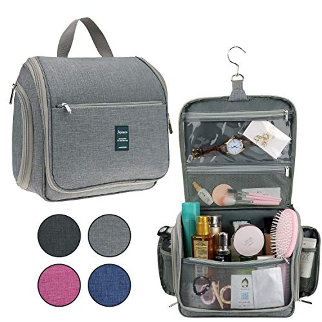 Moda Neceser de Viaje para Colgar Damas y Hombres Japoece Bolsa cosmética impermeable para el hogar de gran capacidad Bolsa de maquillaje personal Ejercicio físico vacaciones viaje de negocios（Gris）