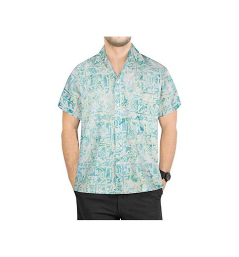 LA LEELA Casual Hawaiana Camisa para Hombre Señores Manga Corta Bolsillo Delantero