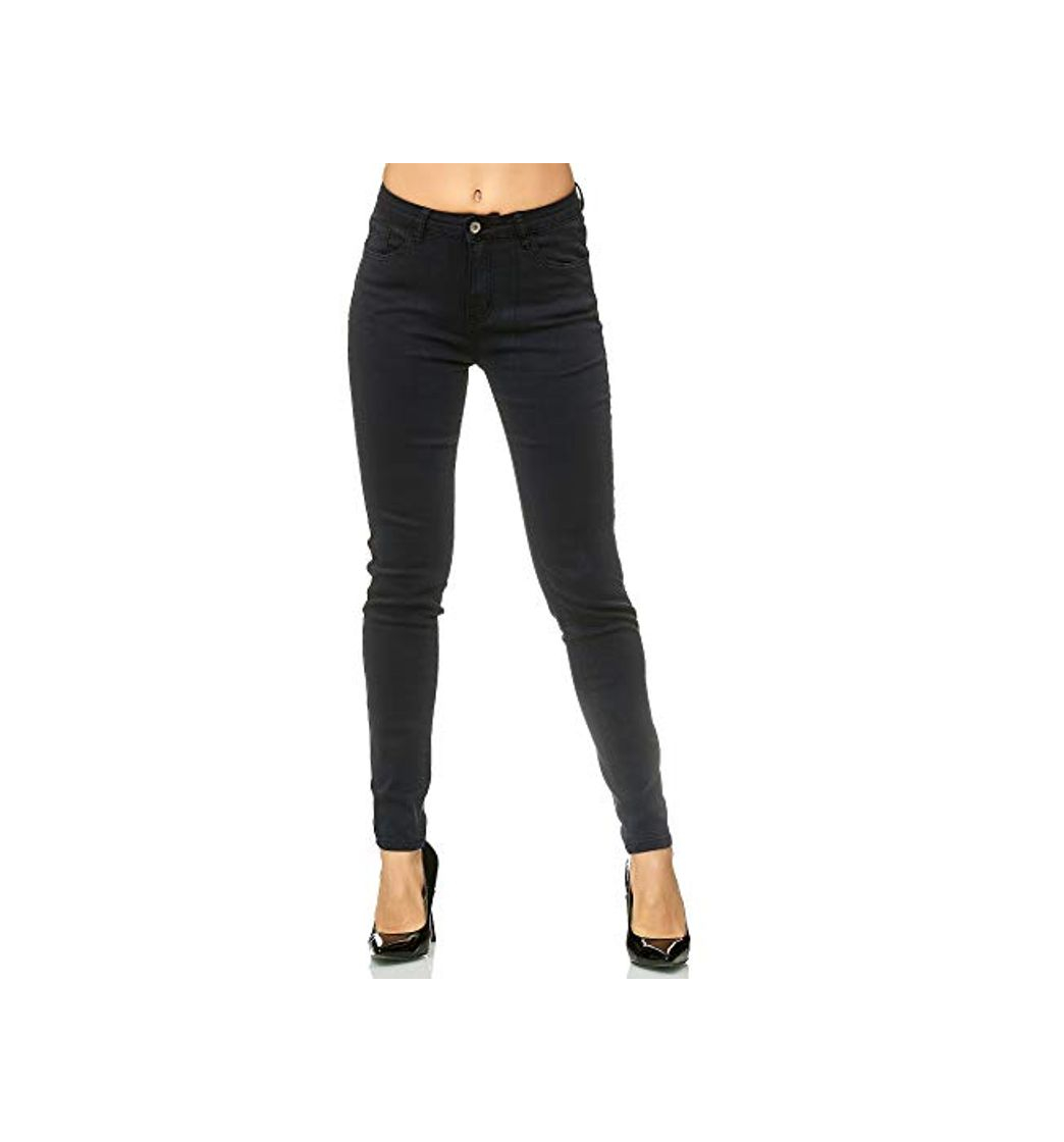 Moda Elara Pantalones para Mujer Jeans Elástico Chunkyrayan Negro G09 Black 46