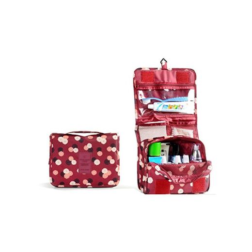 ULTNICE Bolso Cosmético Impermeable del maquillaje del bolso Bolso del almacenaje del almacenaje del bolso de la toalla con el gancho colgante para viajar rojo