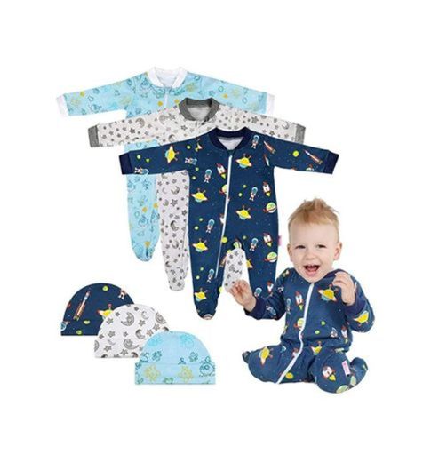 Lictin 6 Piezas Pijama para Bebé- Mameluco de Algodón con Cremallera con