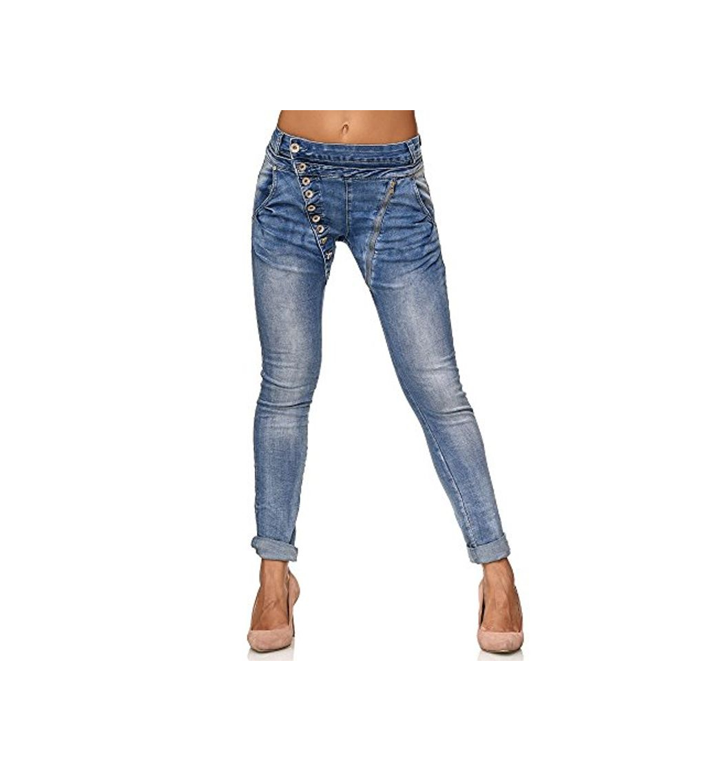 Moda Elara Mujer Jeans con Botones e Cremallera, Azul, 38/ M