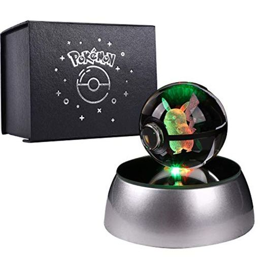 Herefun 3D Bola de Cristal Luz Nocturna Lámpara Pokémon Series Laser Engraving
