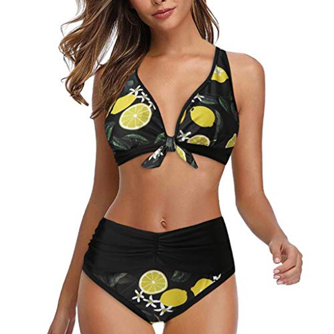 Fashion LANSKIRT Conjunto de Bikini Dos Piezas Mujer Bikini Push Up Estampadas Limón Bohemios Bikinis Trikini Moda Biquini Vikinis Traje de Baño Verano Ropa de Playa Bañadores Anudado Dama