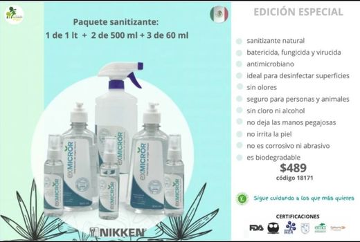 Sanitizante 100% natural, elimina coronavirus y H1N1