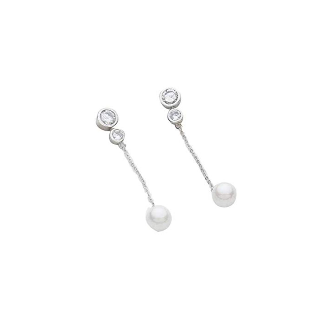 Social Bernice Funk Aretes para Mujer Aretes Largos de Perlas Joyas de Circón Aretes Colgantes Joyas Populares S925 Aretes de Plata Esterlinablanco