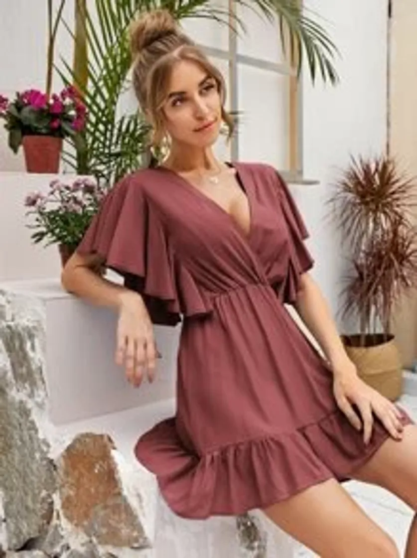 Moda Butterfly Sleeve Flounce Hem Dress | SHEIN USA