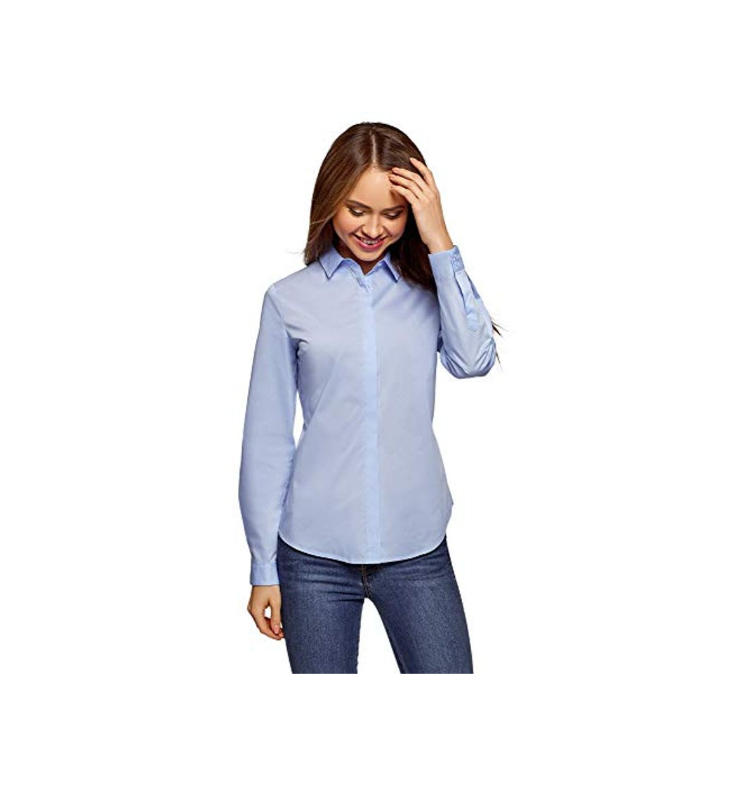 Social oodji Ultra Mujer Camisa Básica Entallada, Azul, ES 44