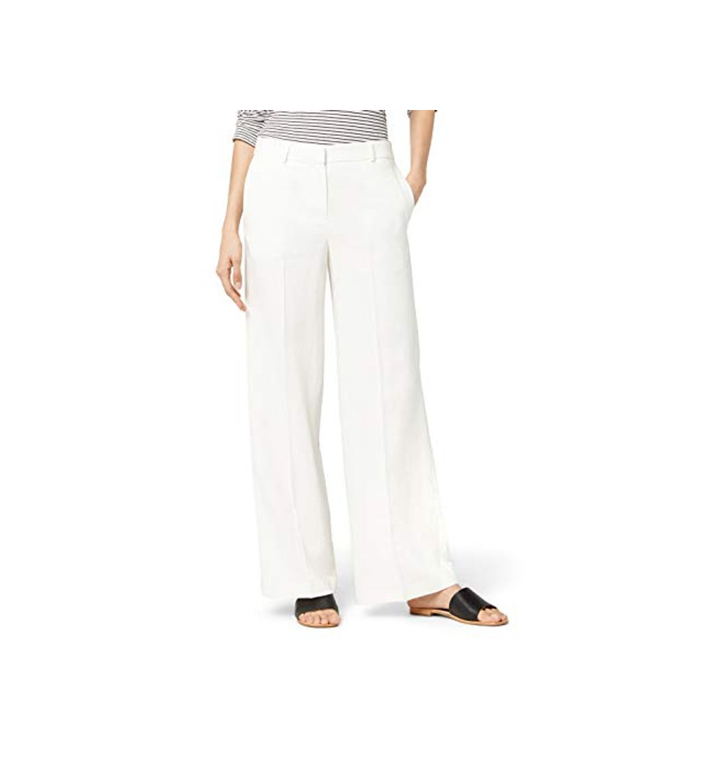Social Marca Amazon - find. Pantalón Ancho de Lino Mujer, Blanco