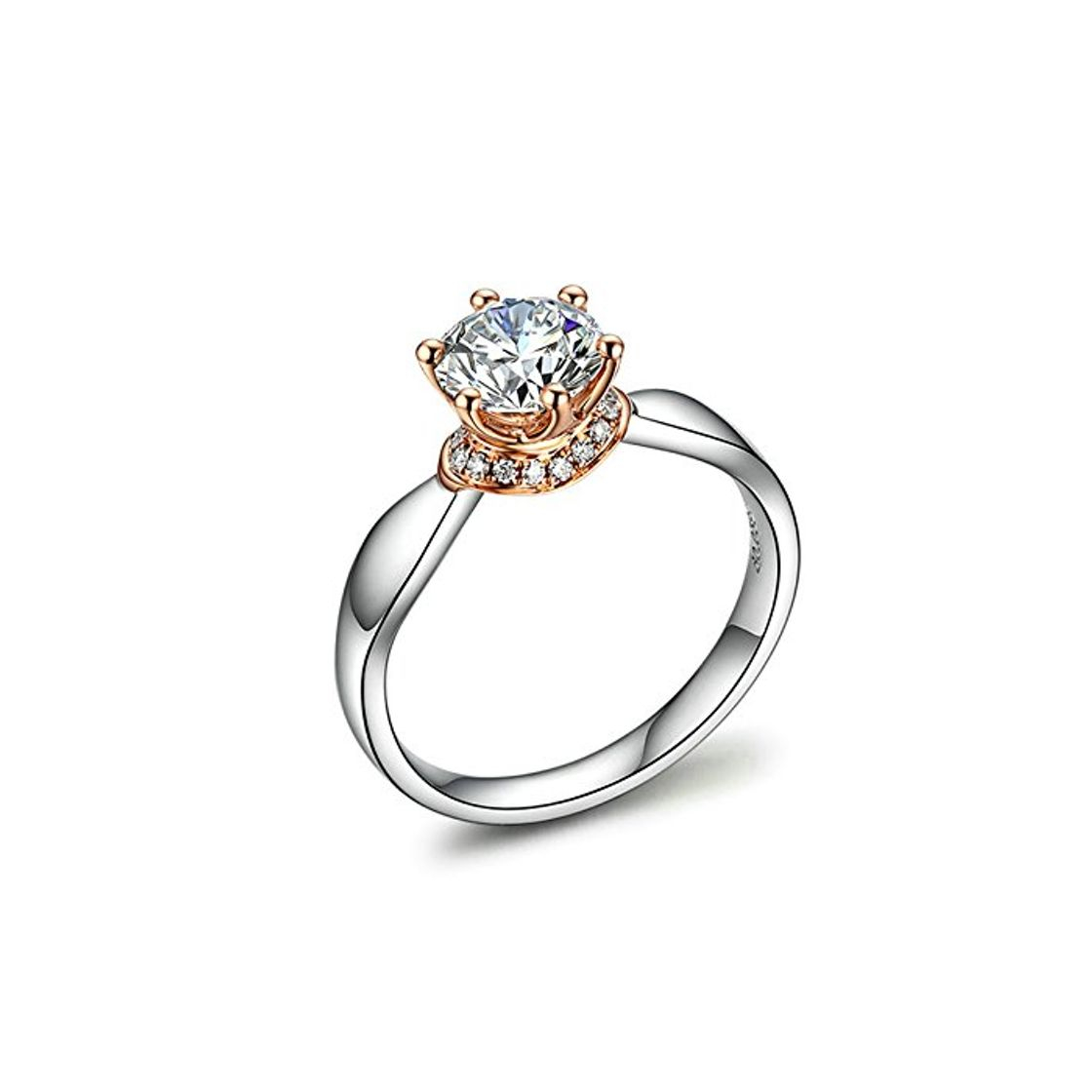 Social Anyeda Mujer Anillo de Compromiso 18K Gold Seis Garra Diamante Plata Anillo Oro 24K Tamaño 15