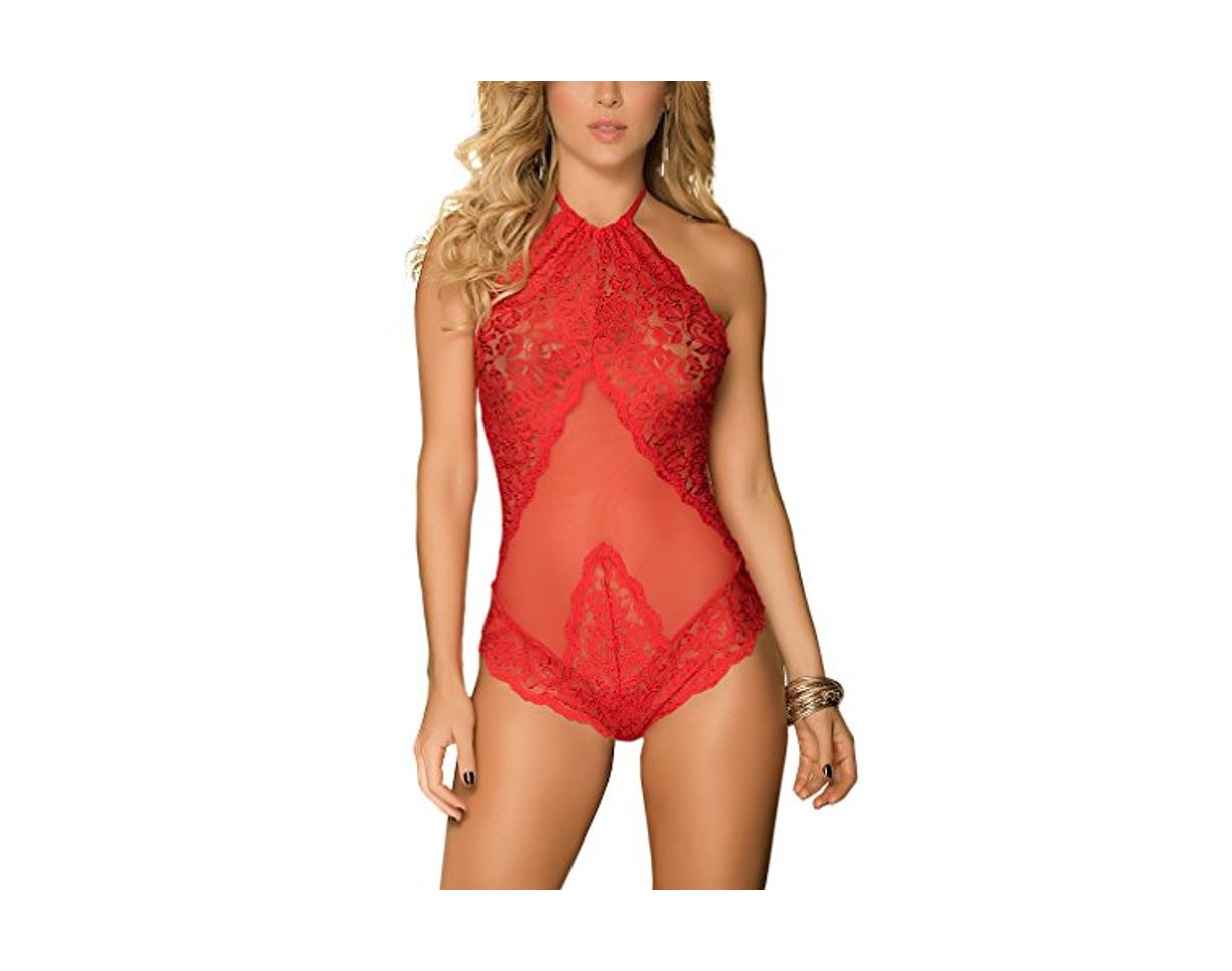 Social Shangrui Mujeres Ropa Interior Encaje Babydoll Bodysuit Cuello Alto Falda Fina Uniformes para Baile de Tubo