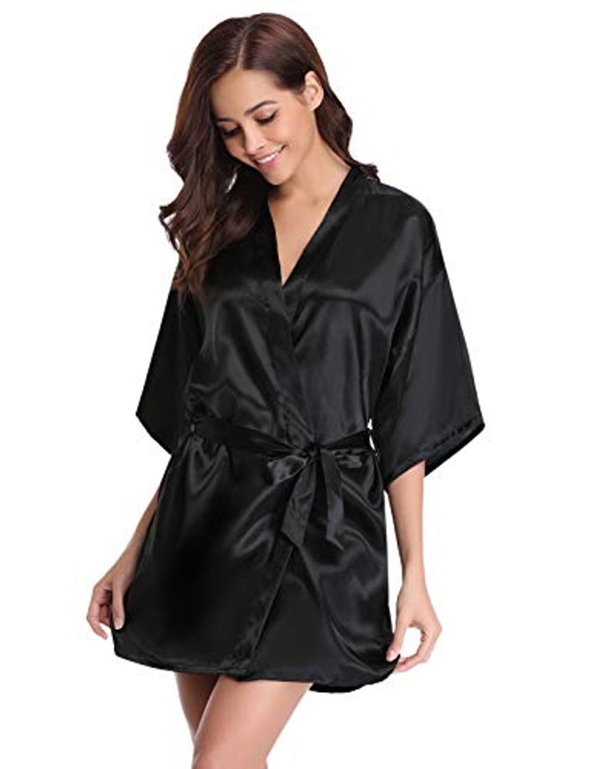 Social Abollria Kimono Mujer Bata para Satén Mujer Ropa de Dormir Batas Negro