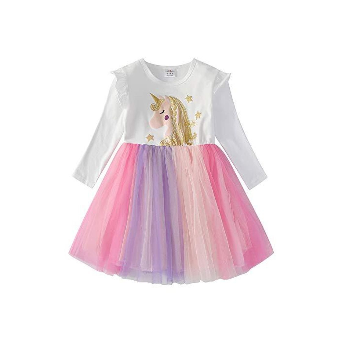 Moda VIKITA Vestido Invierno Manga Larga Tul Algodón Bordado Unicornio para Niñas LH4880 8T