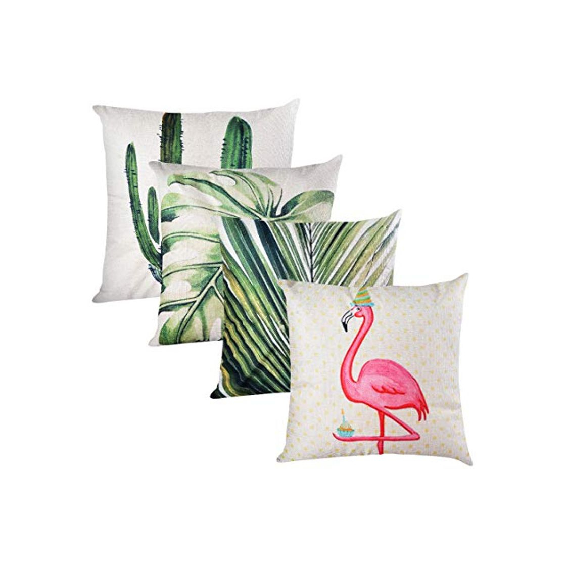 Social SearchI Funda de Almohada Algodón Lino para Cojín Pack de 4 Fundas