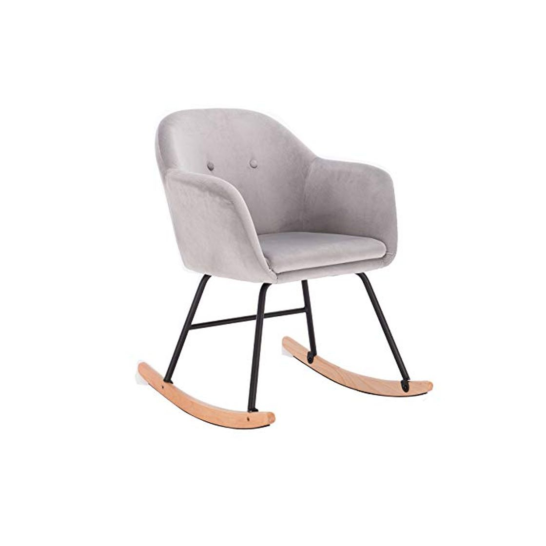 Social WOLTU Silla Mecedora Sillón Tapizado Relajante Sillón Reclinable Silla de Relax Tejido de Terciopelo Pierna de Metal Corredor de Madera Silla Ocio Gris Claro SKS16hgr